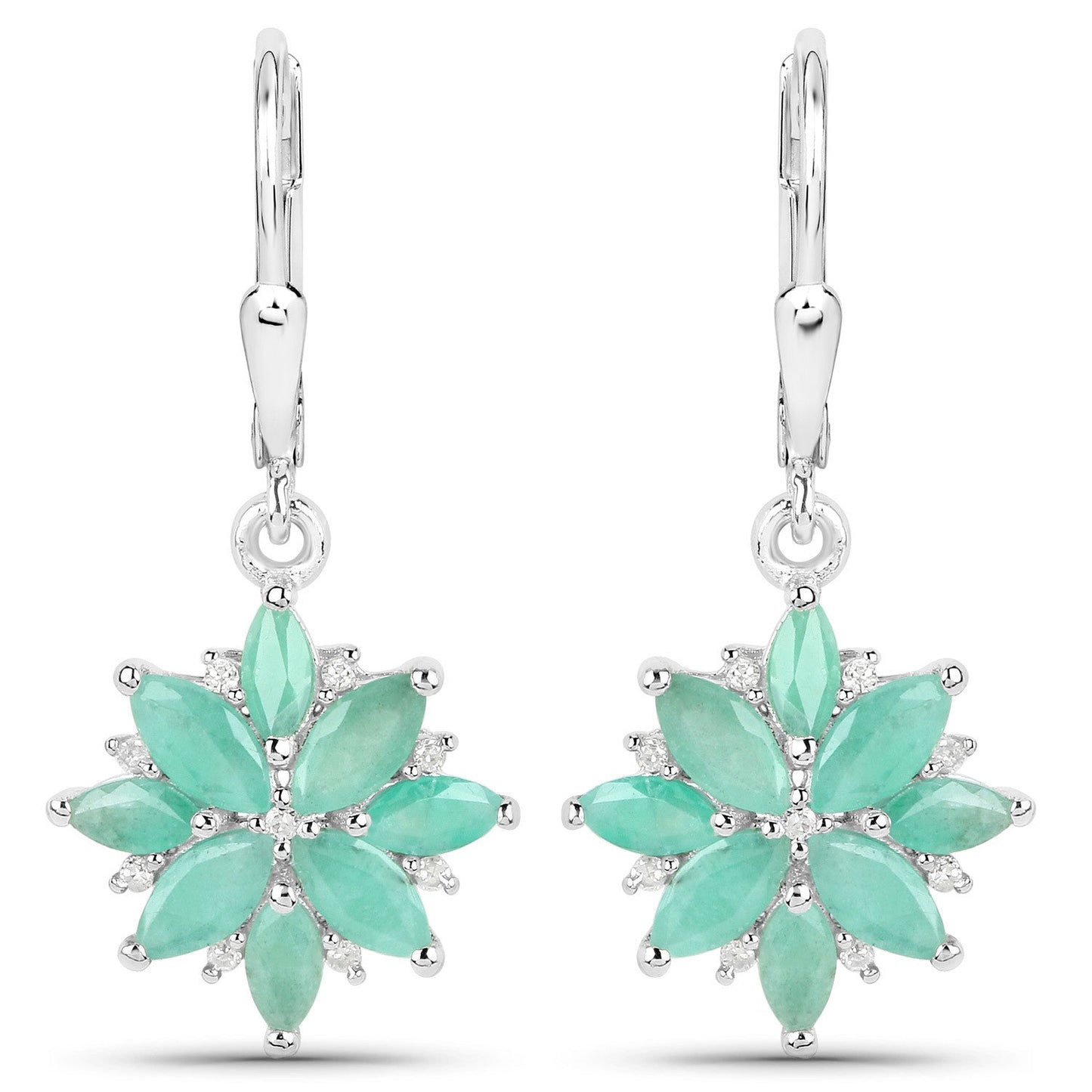 2.92 Carat Genuine Emerald and White Diamond .925 Sterling Silver Earrings Bids.com