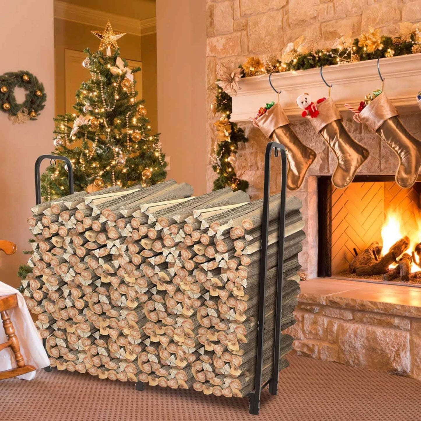 Firewood Log Rack 2500lbs Iron Storage Stacking Rack DailySale