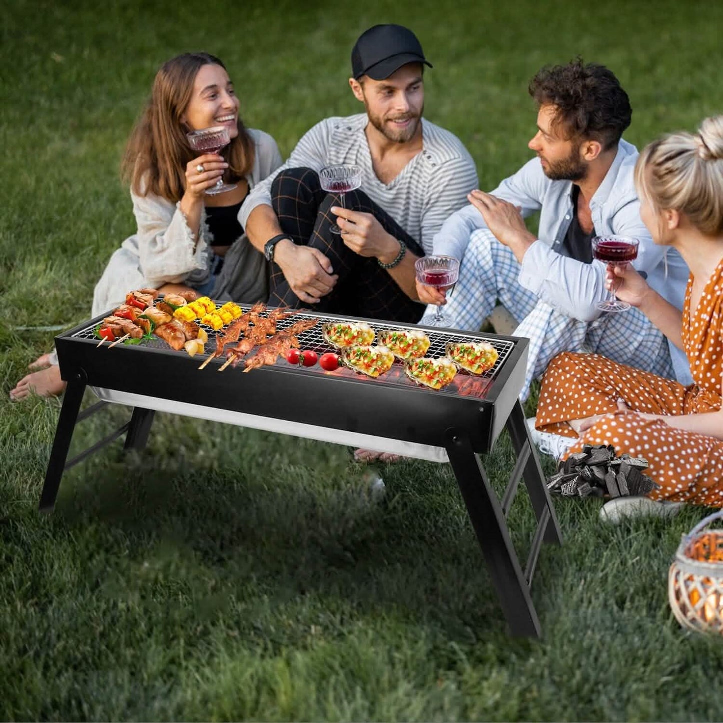 Foldable Charcoal BBQ Grill Stainless Steel Grill Net DailySale