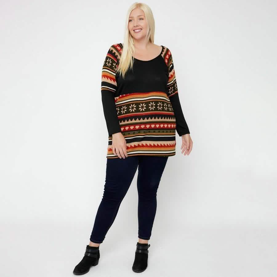 Geometric Print-Contrast Tunic DailySale