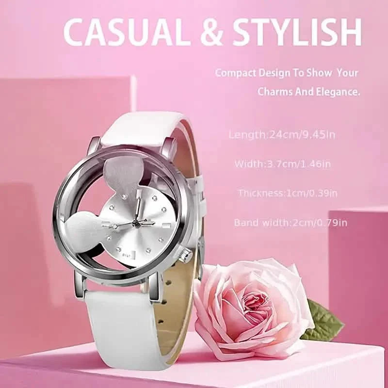 Girls Cute Elegant Hollow Out Mouse Quartz Watch With Faux Leather Band DailySale
