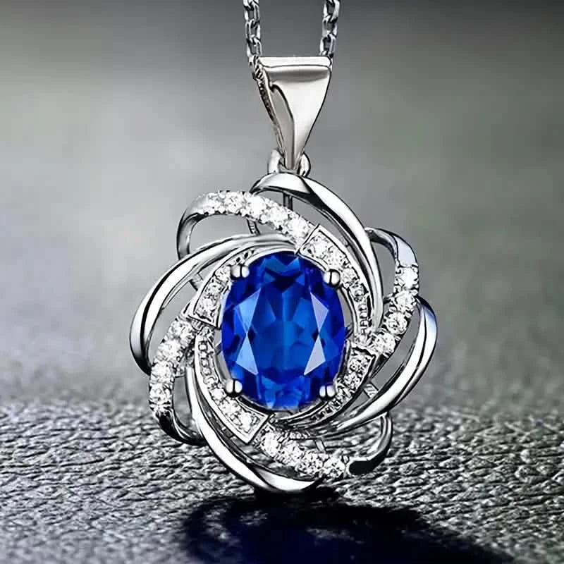 Glass Faux Gemstone Elegant Spiral Flower Pendant Necklace DailySale