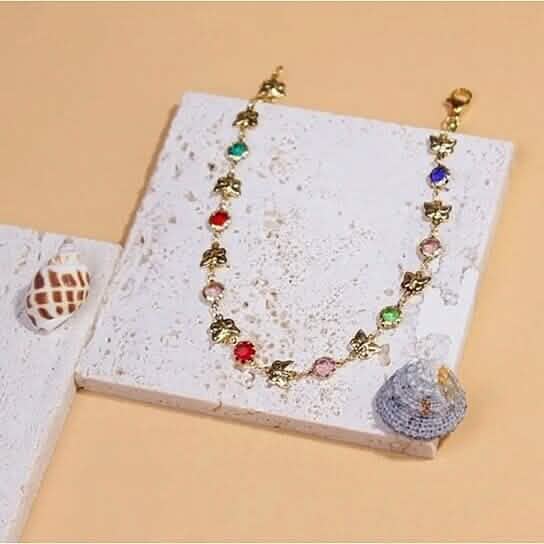 Gold Butterfly with Multi Color Crystal Stone Ankle Bracelet DailySale