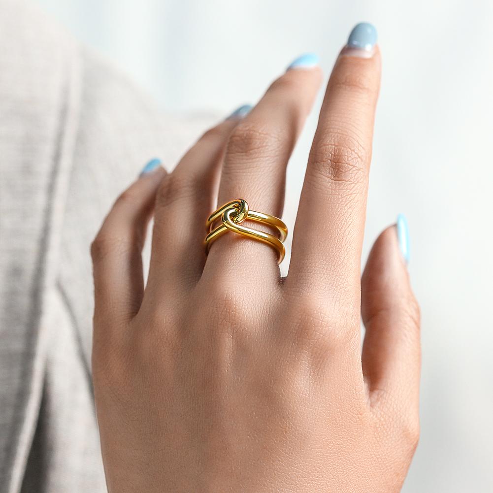 Gold Love Knot Ring For Women Adjustable Minimalist Band BandsCo Straps