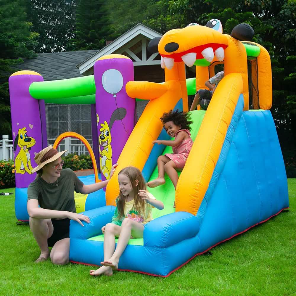 Green Dog Bouncy Castle House Slide and Jump 450W Blower DailySale