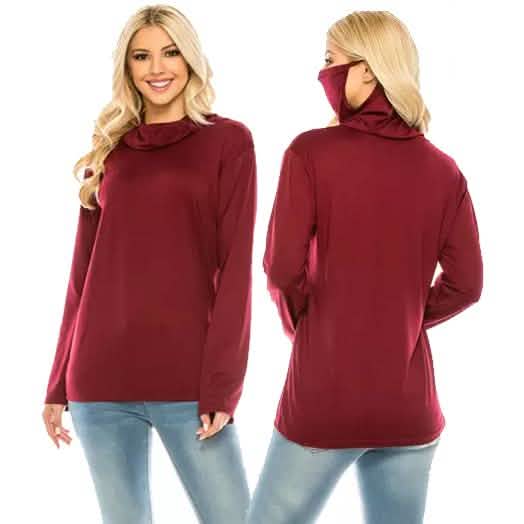 Haute Edition Cowl Neck Tee with Built-In Mask DailySale
