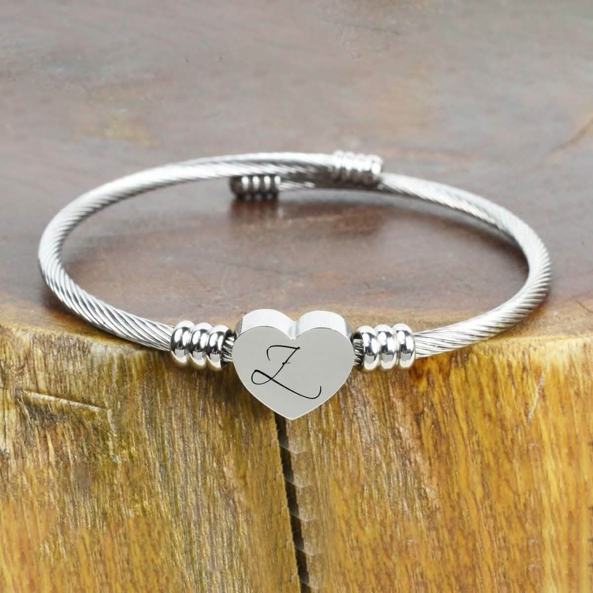 Heart Cable Initial Bracelet Hypoallergenic and Adjustable DailySale