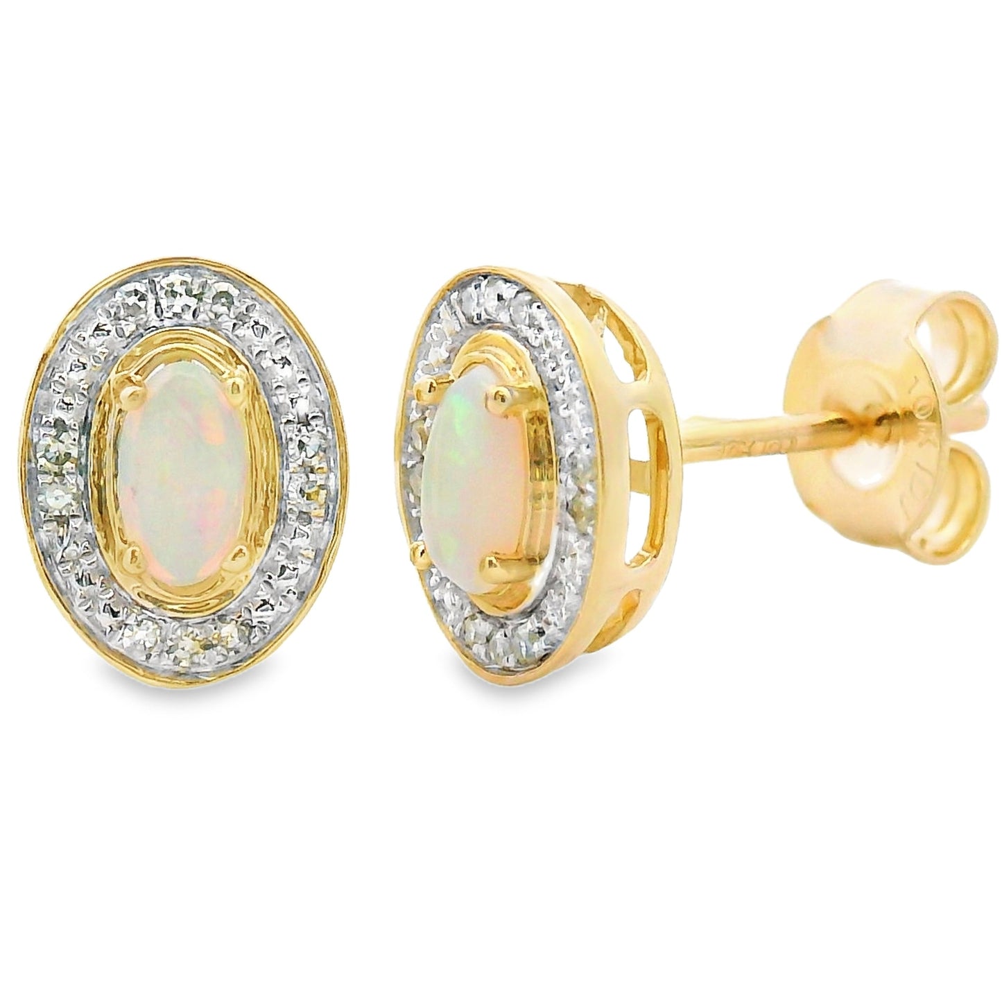 Genuine .55ct Opal Diamond Earrings 10KT Yellow Gold Bids.com