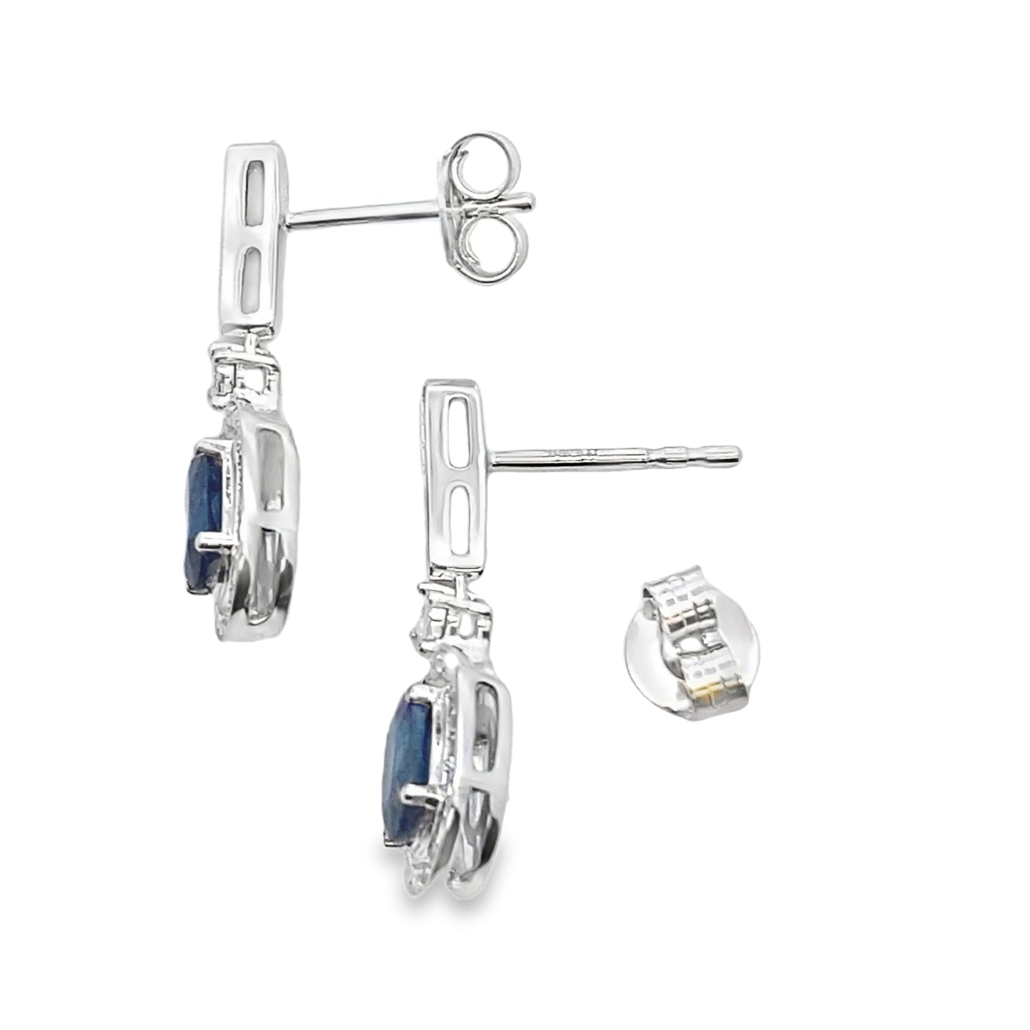 1.40ct Sapphire Diamond Dangle Earrings 10KT White Gold Bids.com
