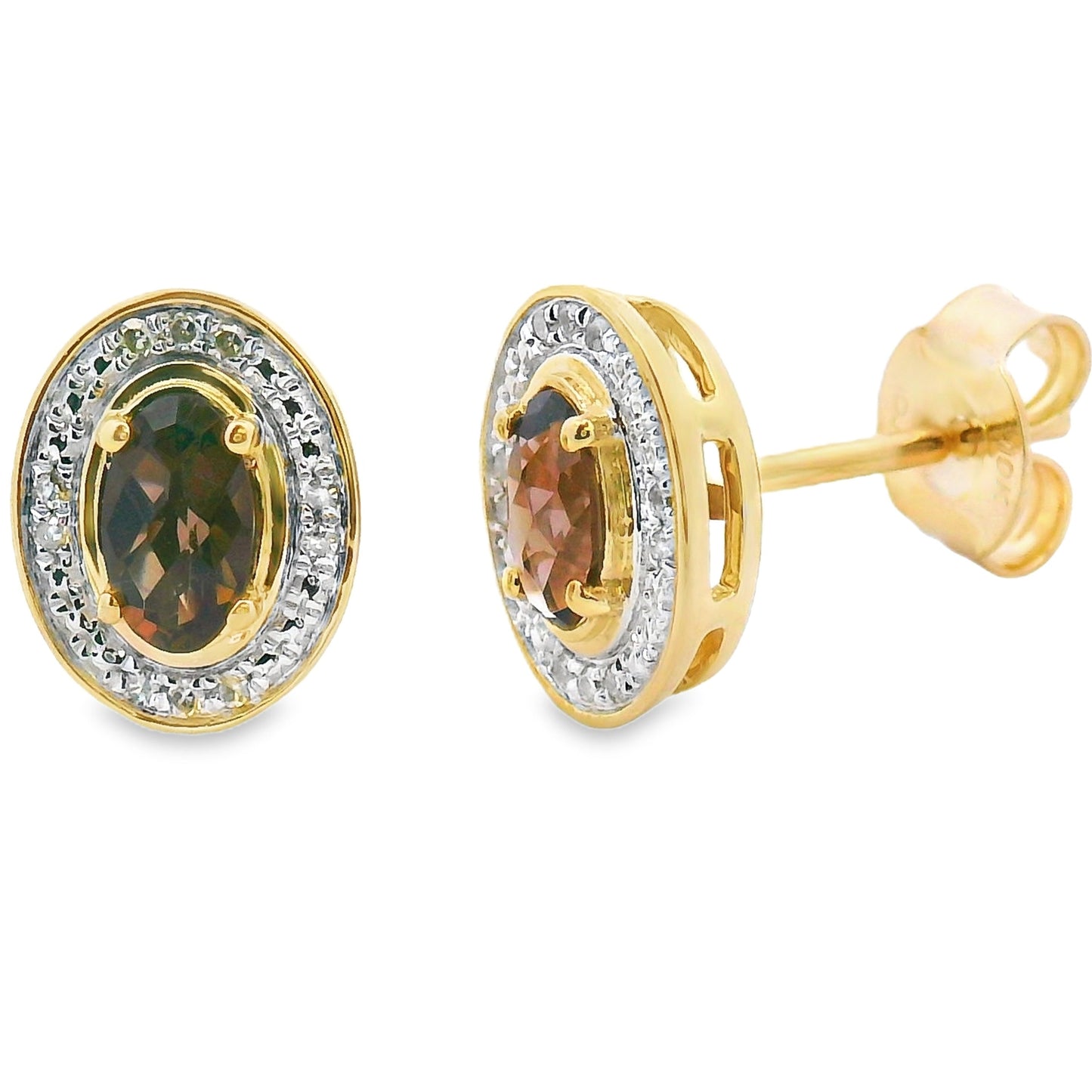 Natural .45ct Quartz Diamond Earrings 10KT Yellow Gold Bids.com