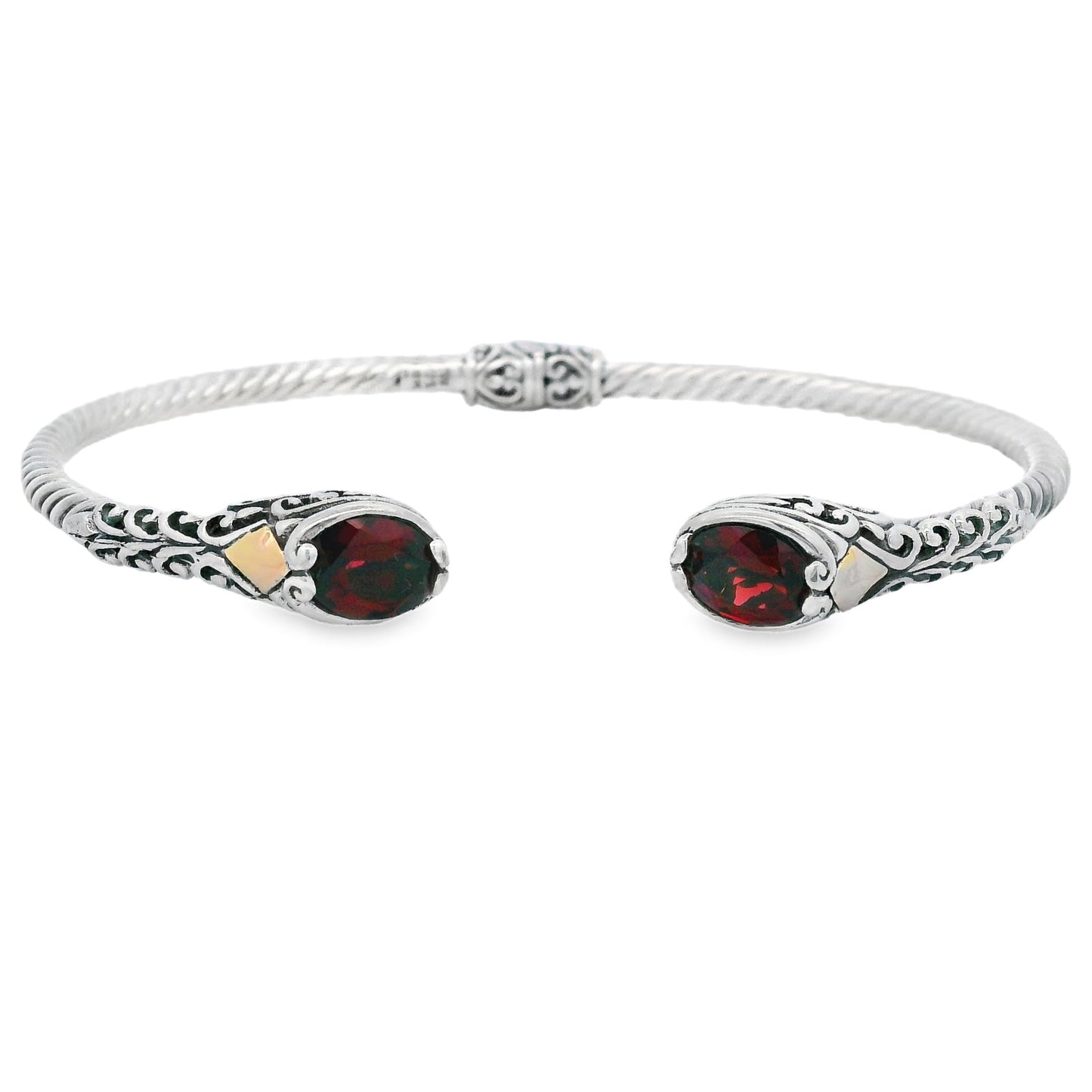 Garnet Bangle Bracelet Sterling Silver 18KT Gold Bids.com