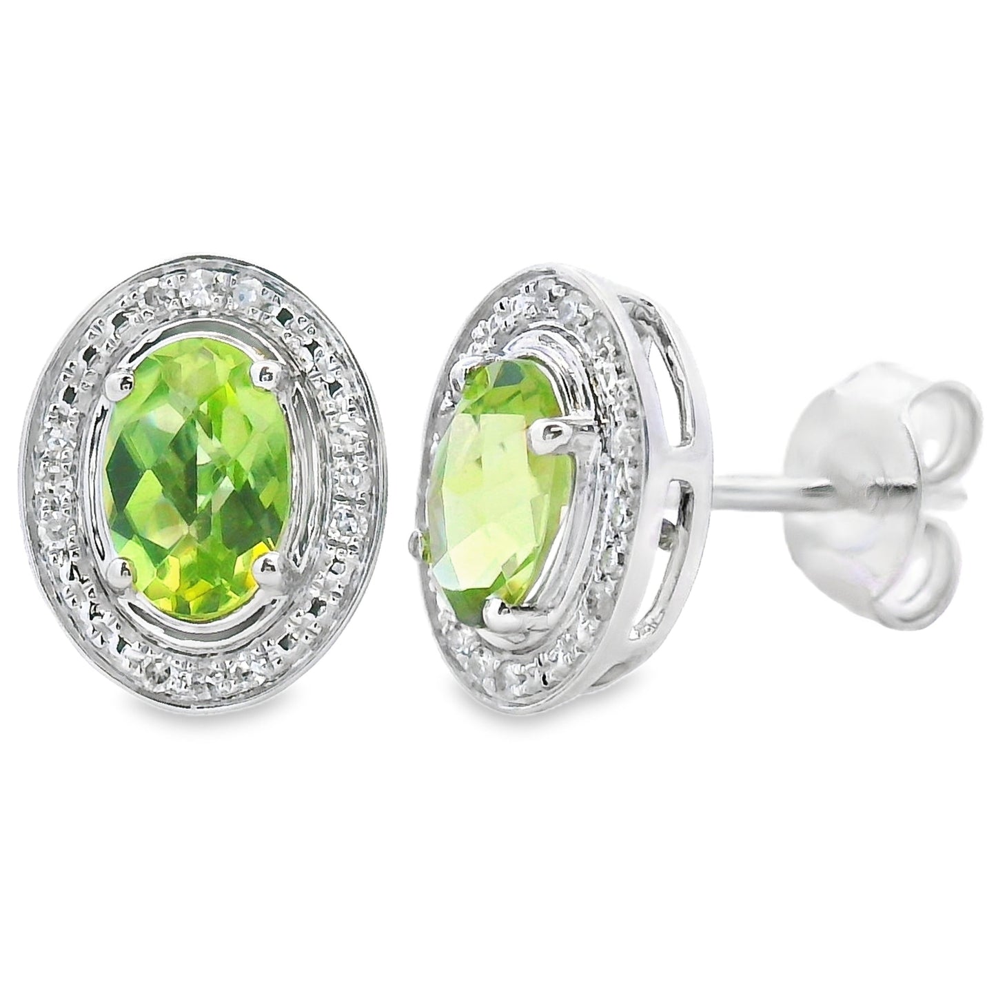 Genuine 1.18ct Peridot Diamond Earrings 10KT White Gold Bids.com