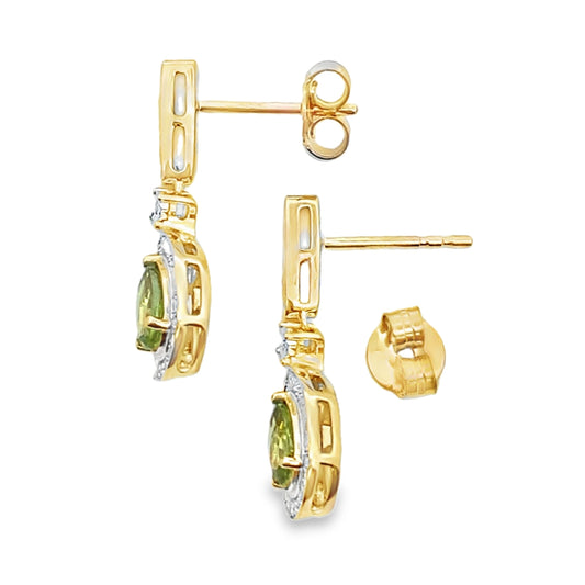 .96ct Peridot Diamond Dangle Earrings 10KT Yellow Gold Bids.com