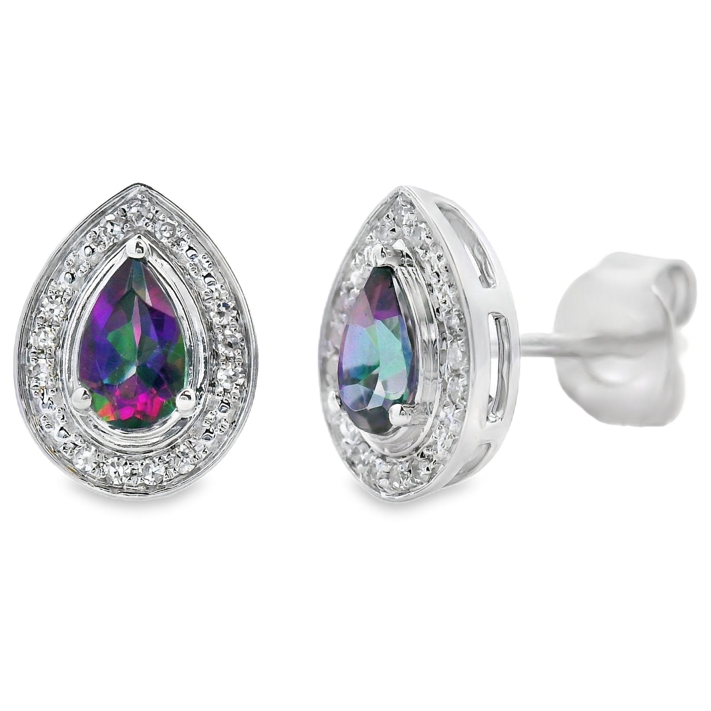 Mystic Fire Topaz Diamond Stud Earrings 10KT White Gold Bids.com