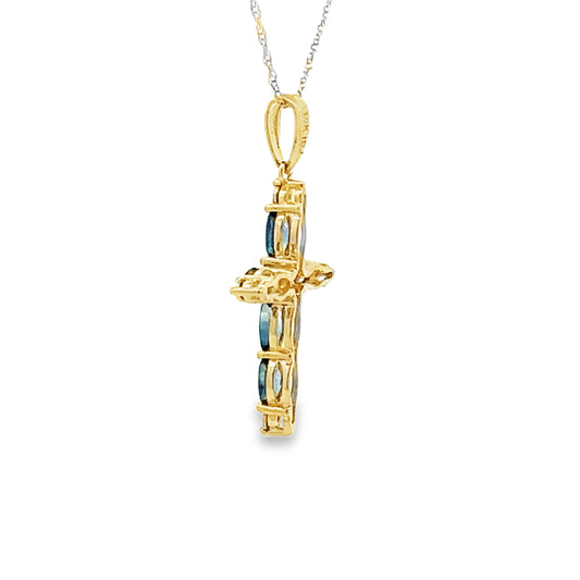 Sapphire Cross Religious Pendant 10KT Yellow Gold Bids.com