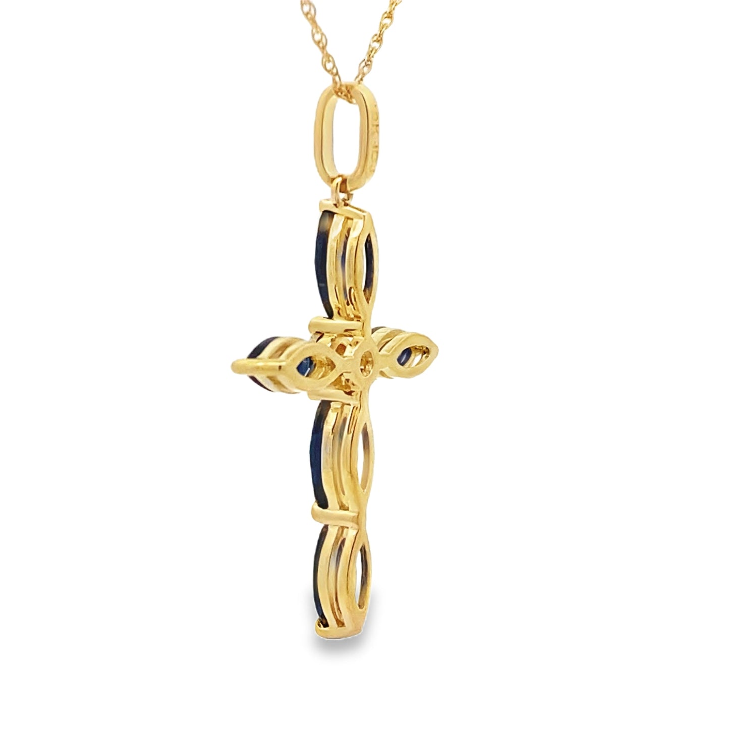 Sapphire Cross Religious Pendant 10KT Yellow Gold Bids.com