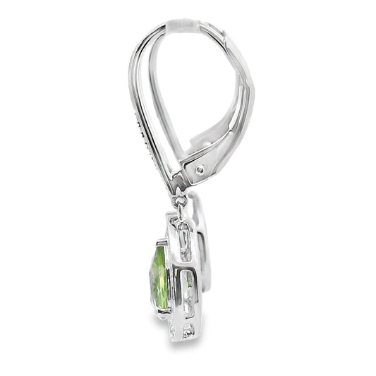 .96ct Peridot Diamond Dangle Earrings 10KT White Gold Bids.com