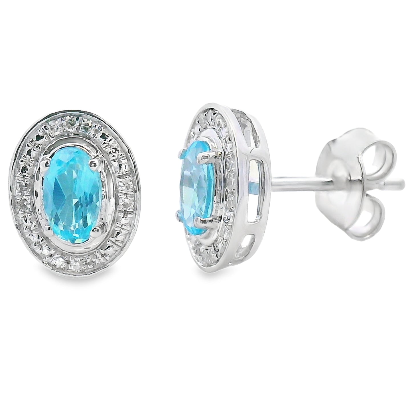 .62ct Blue Topaz Diamond Earrings 10KT White Gold Bids.com