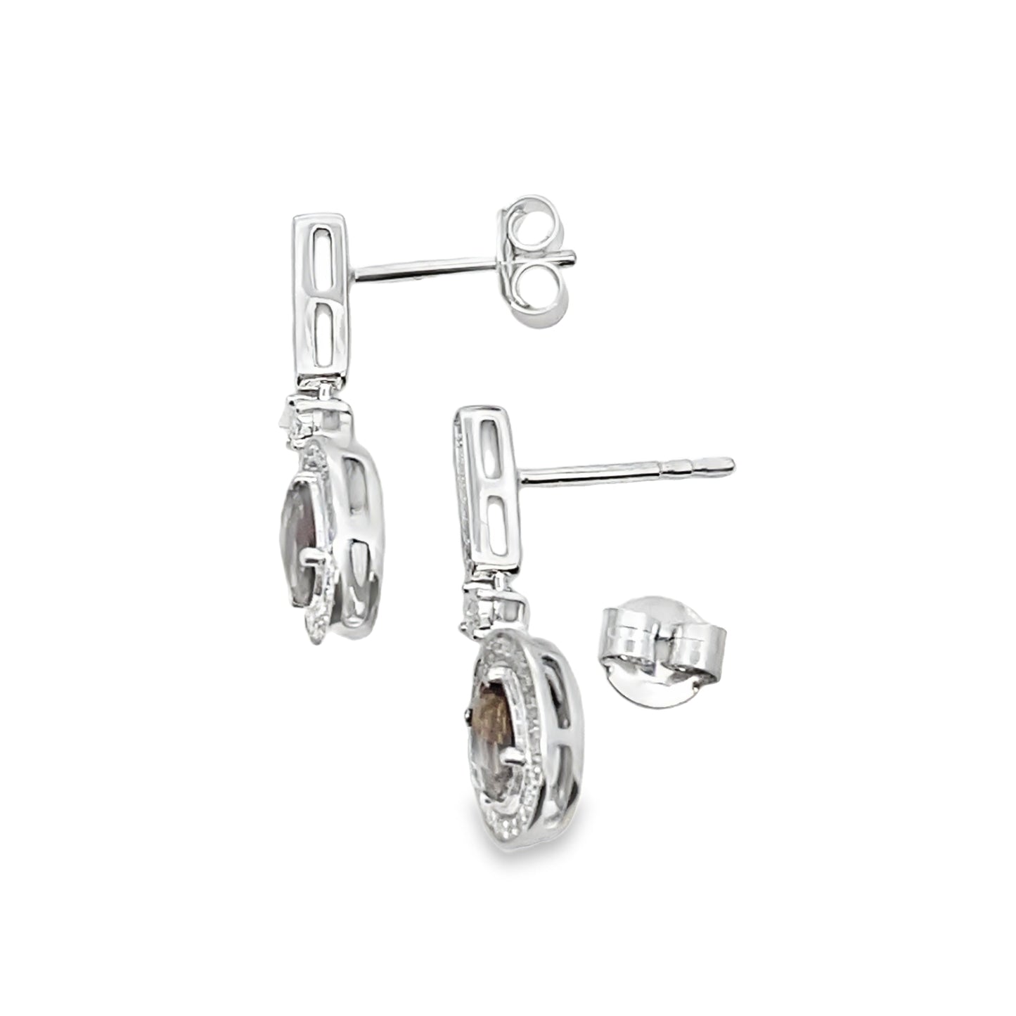 .88ct Quartz Diamond Dangle Earrings 10KT White Gold Bids.com