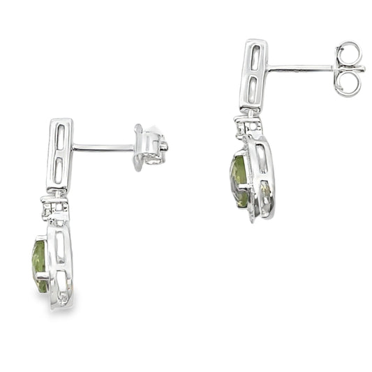 1.23ct Peridot Diamond Dangle Earrings 10KT White Gold Bids.com