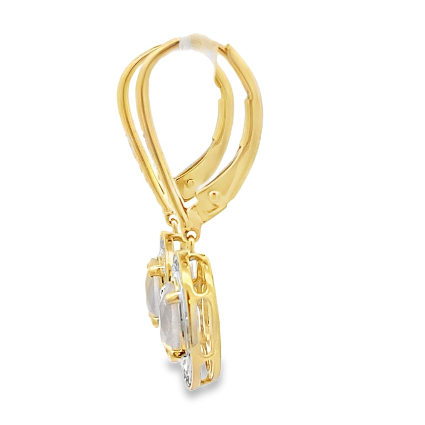 Rose Quartz Diamond Dangle Earrings 10KT Yellow Gold Bids.com