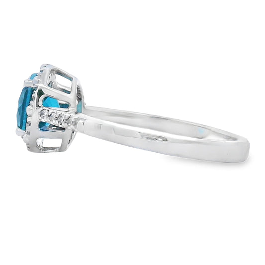 1.35ct London Blue Topaz Diamond Ring 10KT White Gold Bids.com