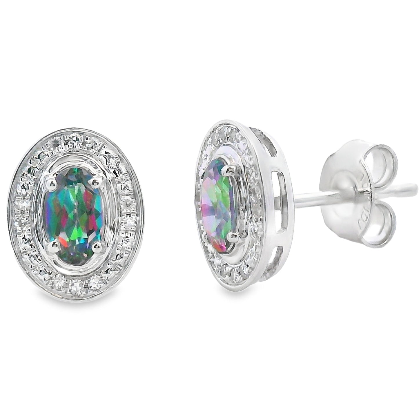 Mystic Fire Topaz Diamond Earrings 10KT White Gold Bids.com