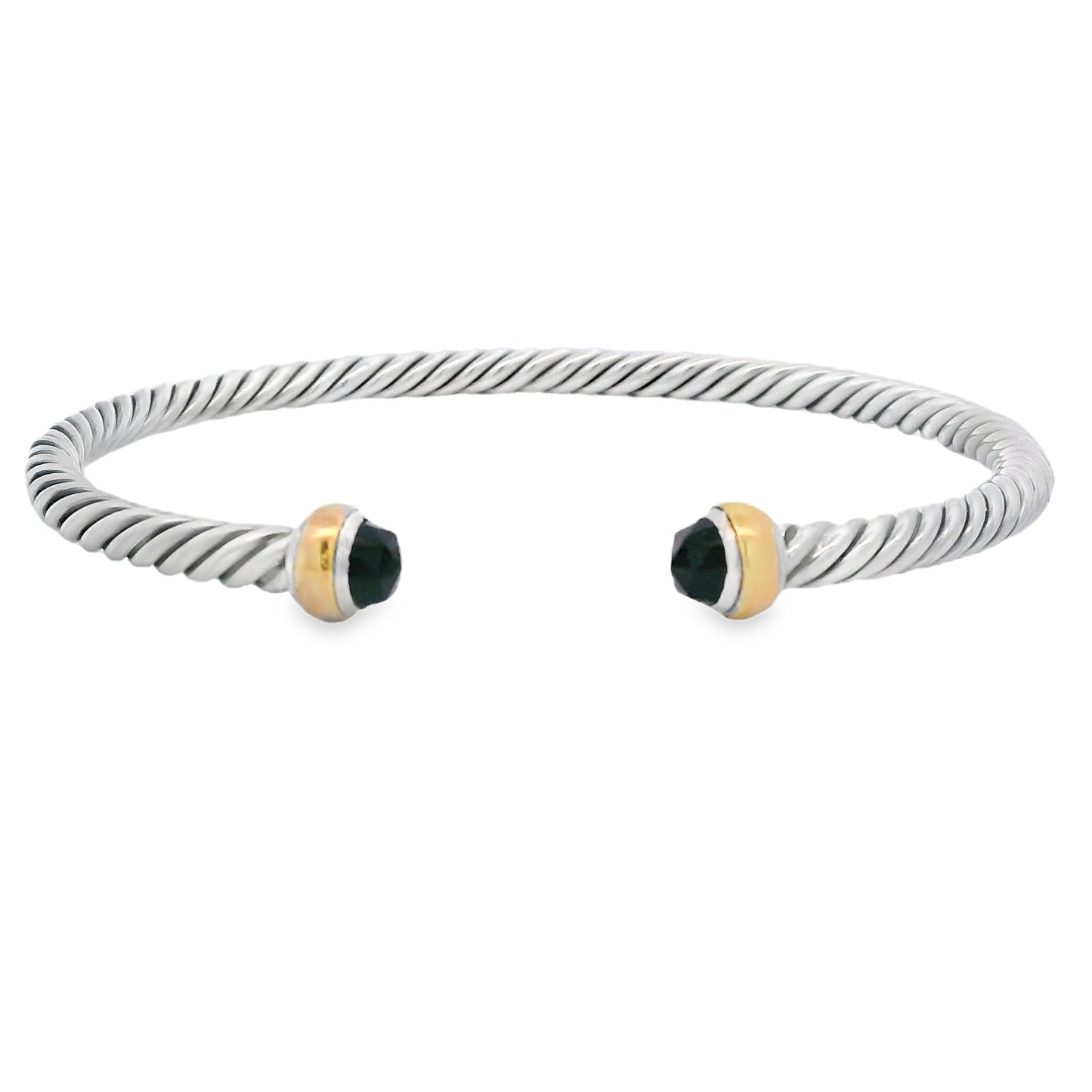 Natural Onyx Bangle Bracelet Sterling Silver 18KT Gold Bids.com