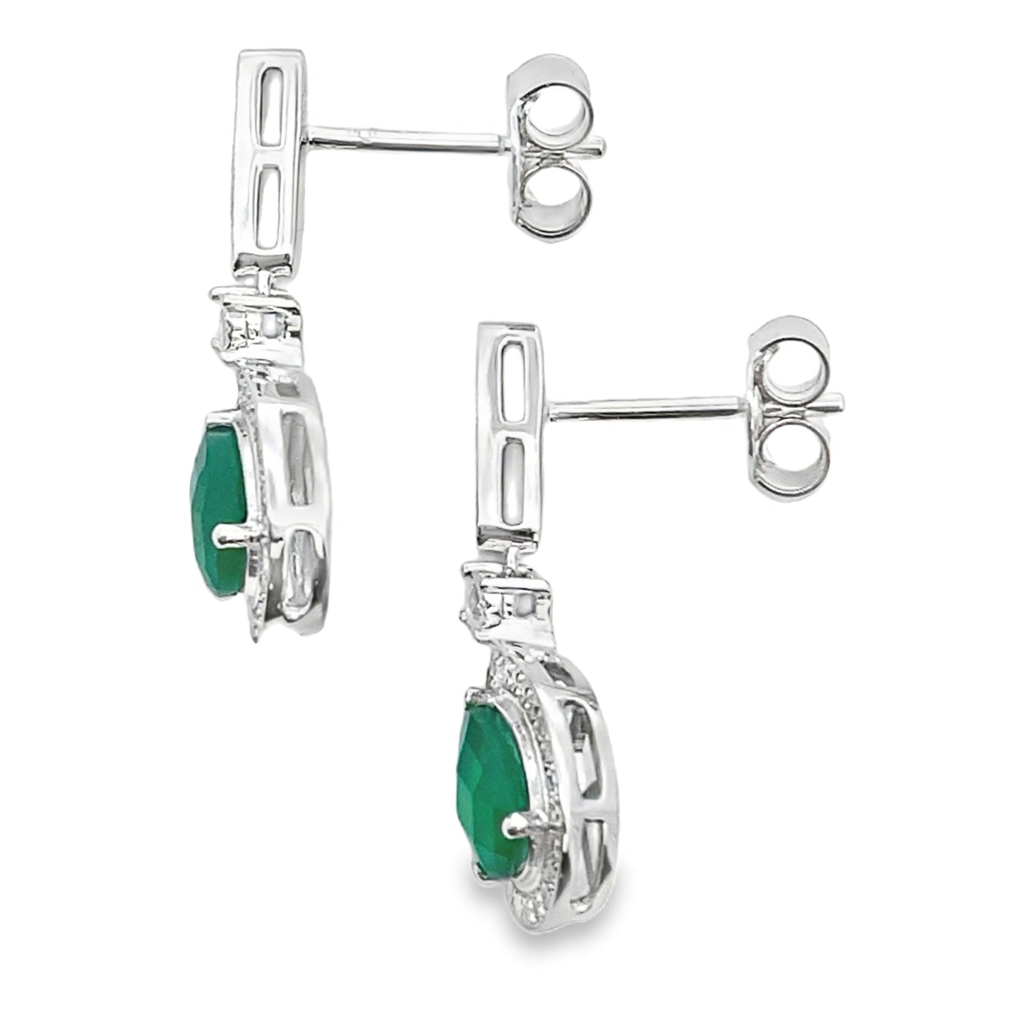 Chalcedony Diamond Dangle Earrings 10KT White Gold Bids.com