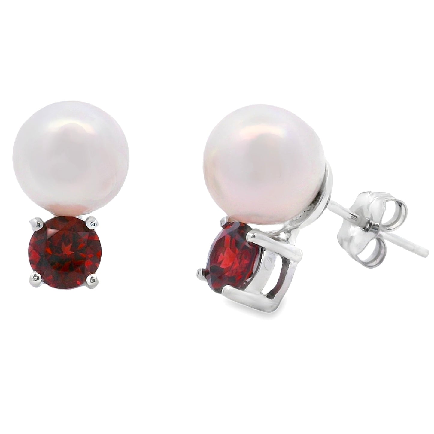 1.20ct FW Pearl Garnet Stud Earrings 14KT White Gold Bids.com