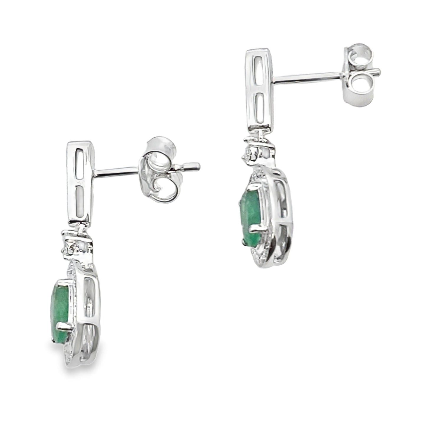 .95ct Emerald Diamond Dangle Earrings 10KT White Gold Bids.com