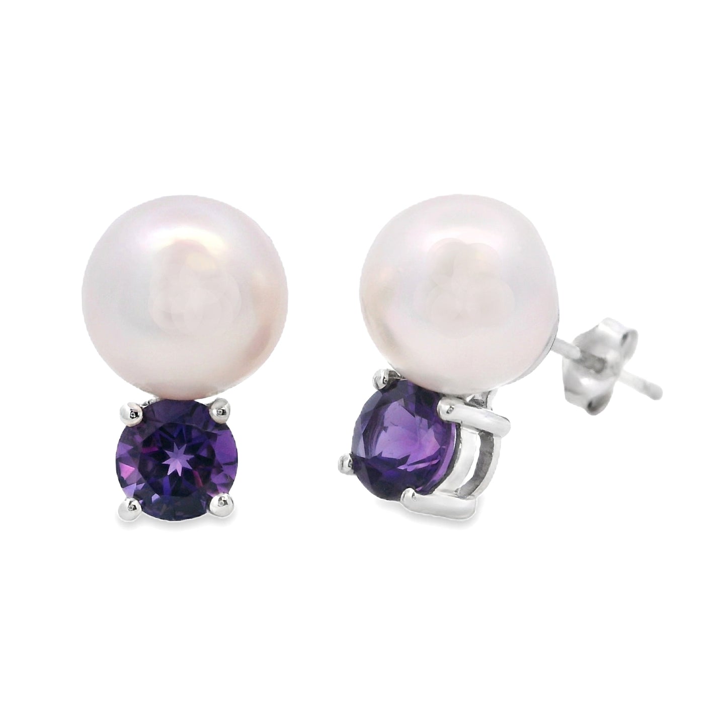 1.20ct FW Pearl Amethyst Stud Earrings 14KT White Gold Bids.com
