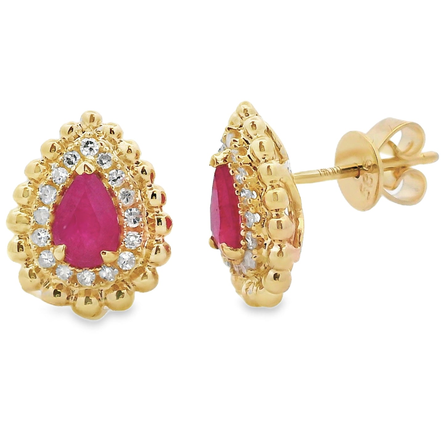 Natural 1.07ct Ruby Diamond Earrings 14KT Yellow Gold Bids.com