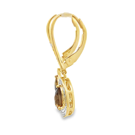 .87ct Quartz Diamond Dangle Earrings 10KT Yellow Gold Bids.com