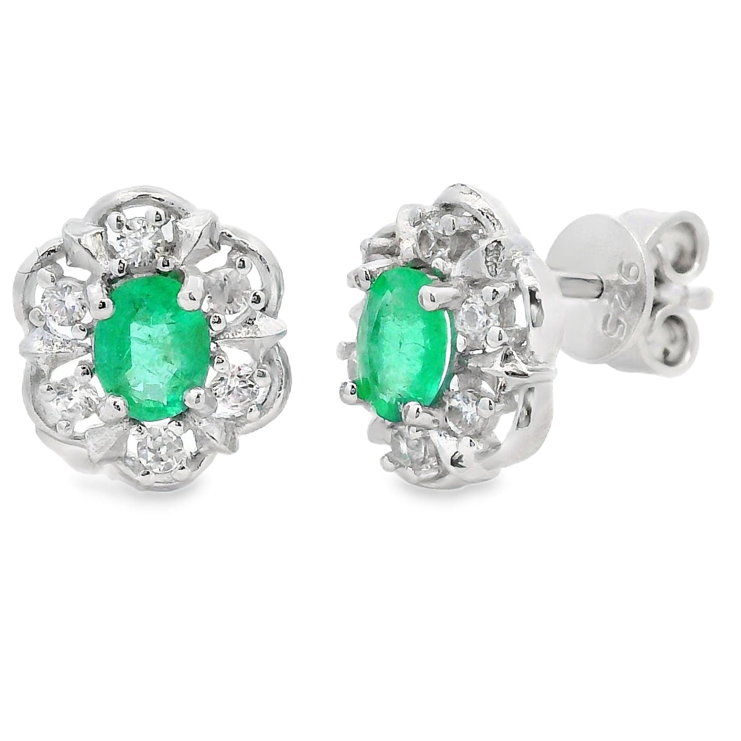 .92ct Emerald Zircon Stud Earrings Sterling Silver Bids.com