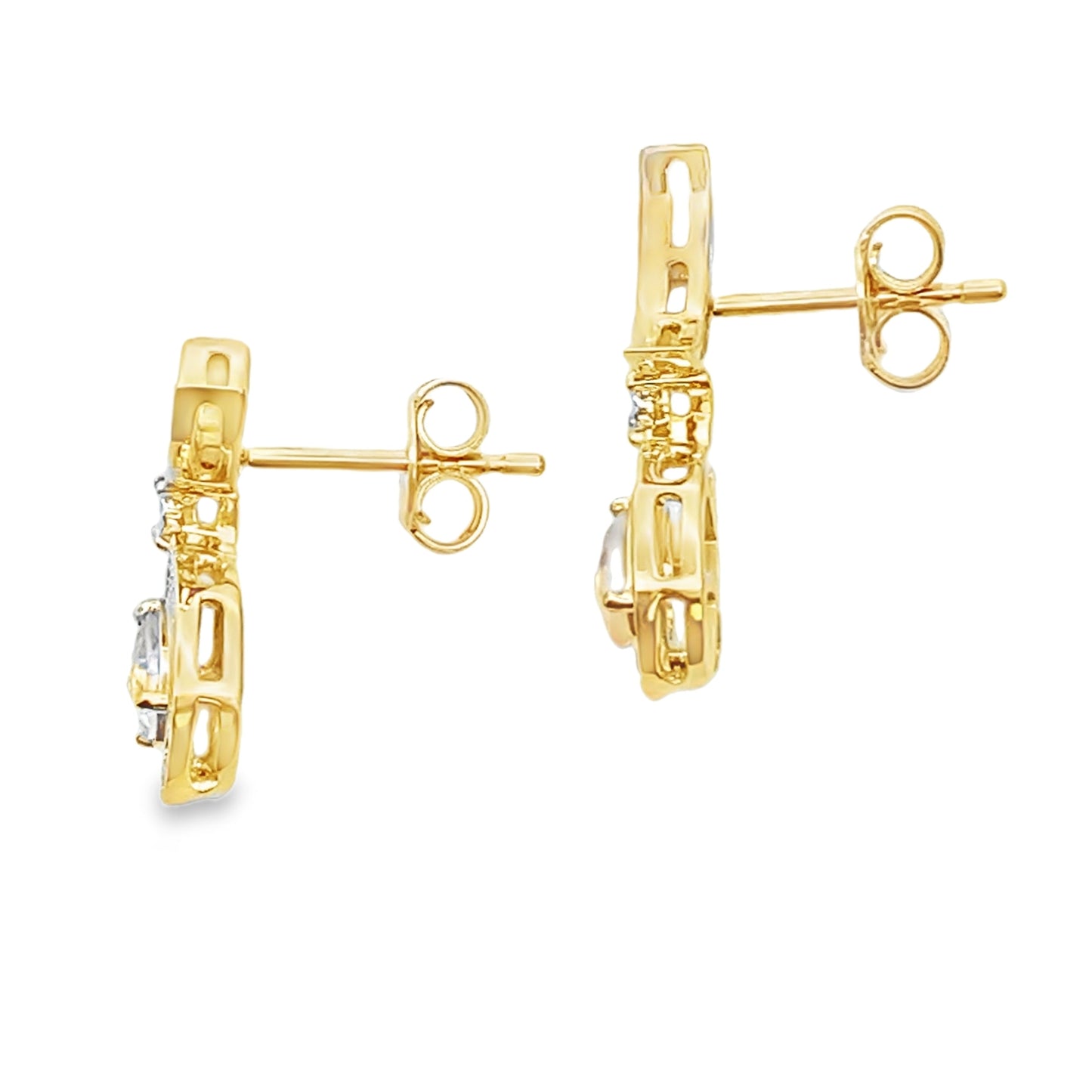 Rose Quartz Diamond Dangle Earrings 10KT Yellow Gold Bids.com