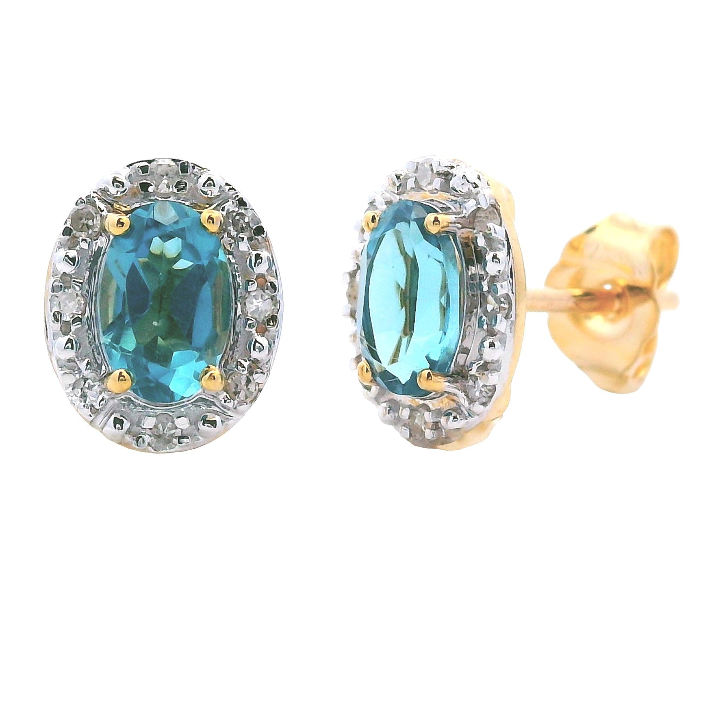 London Blue Topaz Diamond Earrings 10KT Yellow Gold Bids.com