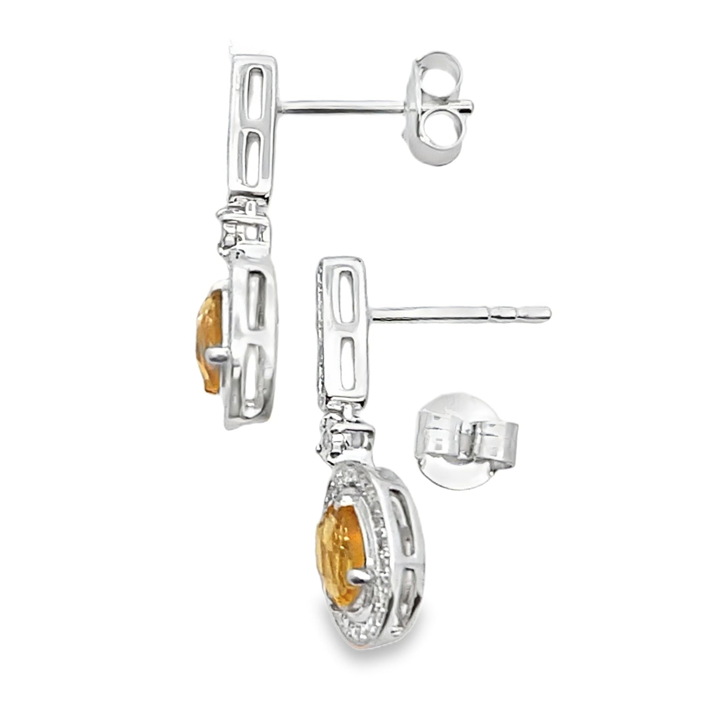 1.06ct Citrine Diamond Dangle Earrings 10KT White Gold Bids.com
