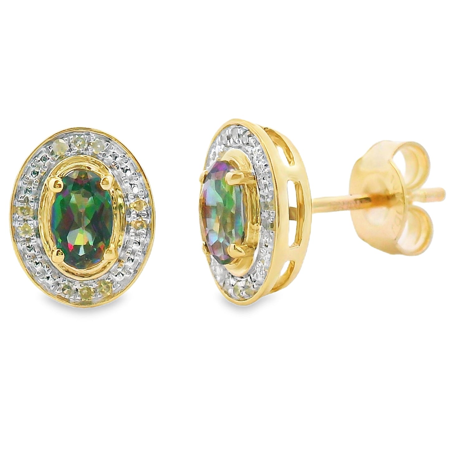 Mystic Fire Topaz Diamond Earrings 10KT Yellow Gold Bids.com
