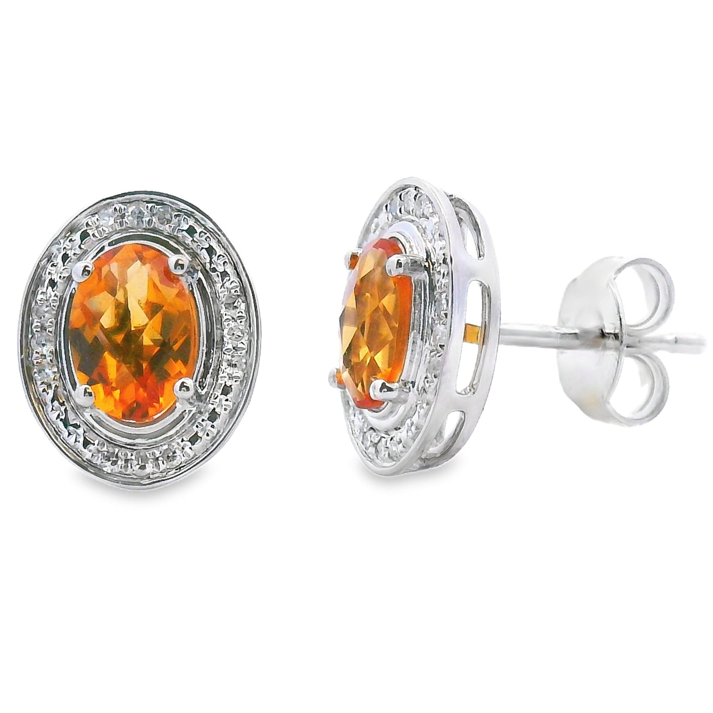 Natural .91ct Citrine Diamond Earrings 10KT White Gold Bids.com
