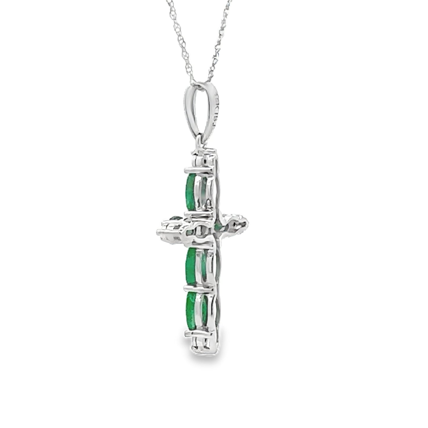 Emerald Diamond Cross Religious Pendant 10KT White Gold Bids.com