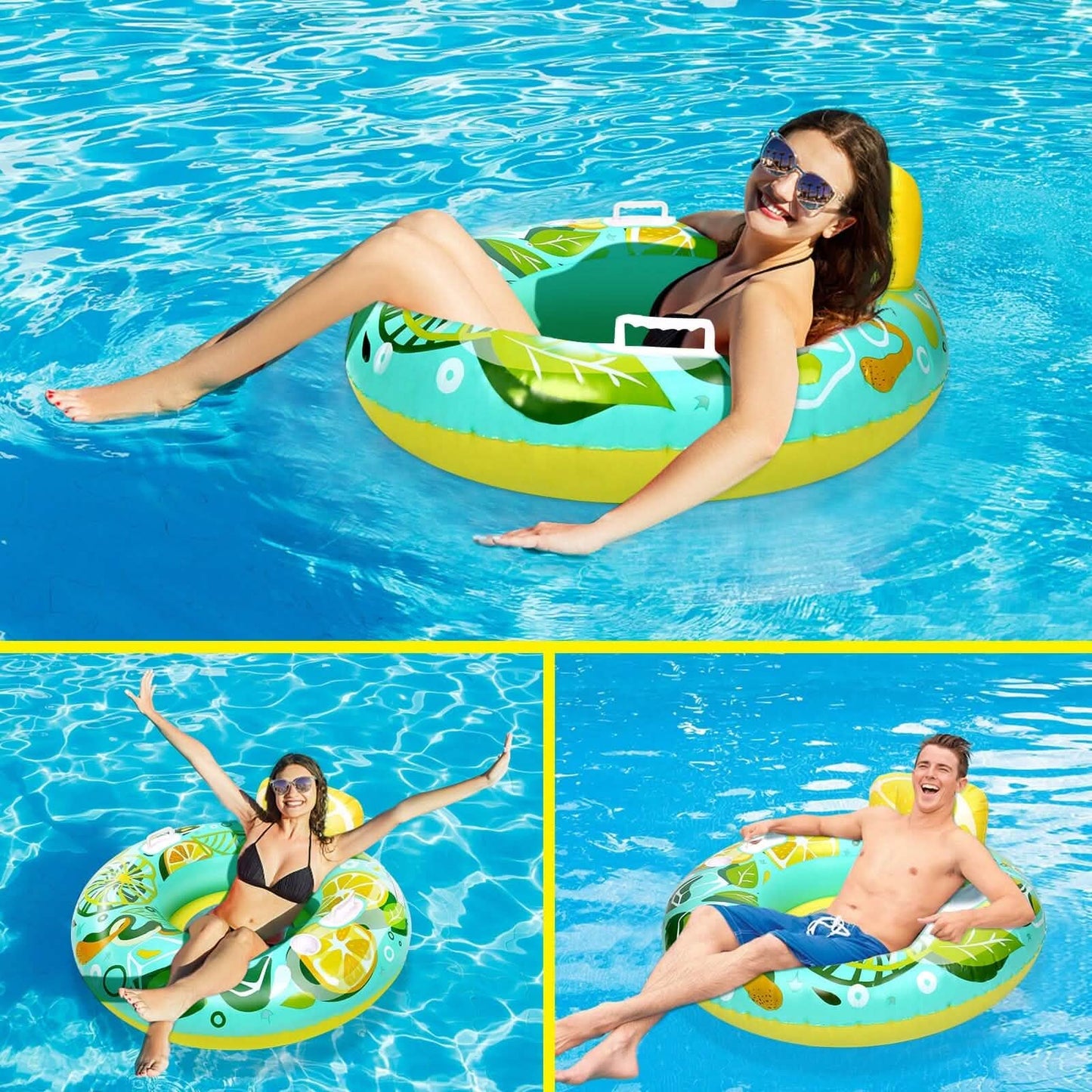 Inflatable Lounger Pool Float with Rubber Handle and Drink Holder DailySale