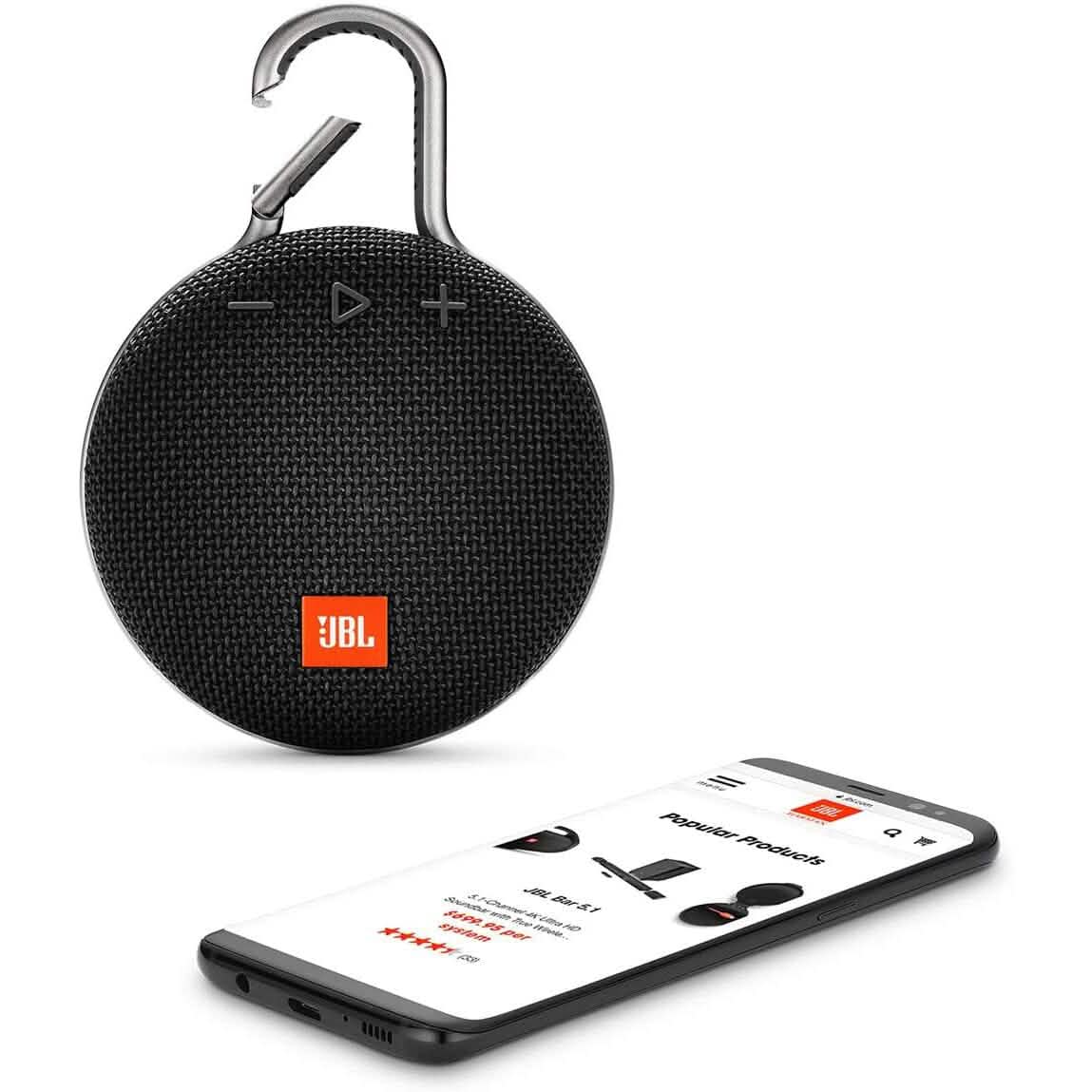 JBL Clip 3 Black - Waterproof, Durable & Portable Bluetooth Speaker (Refurbished) DailySale