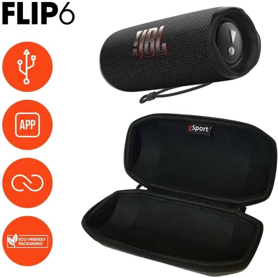 JBL FLIP 6 Waterproof Portable Speaker Bundle with gSport Carbon Fiber Case (Black) (Refurbished) DailySale