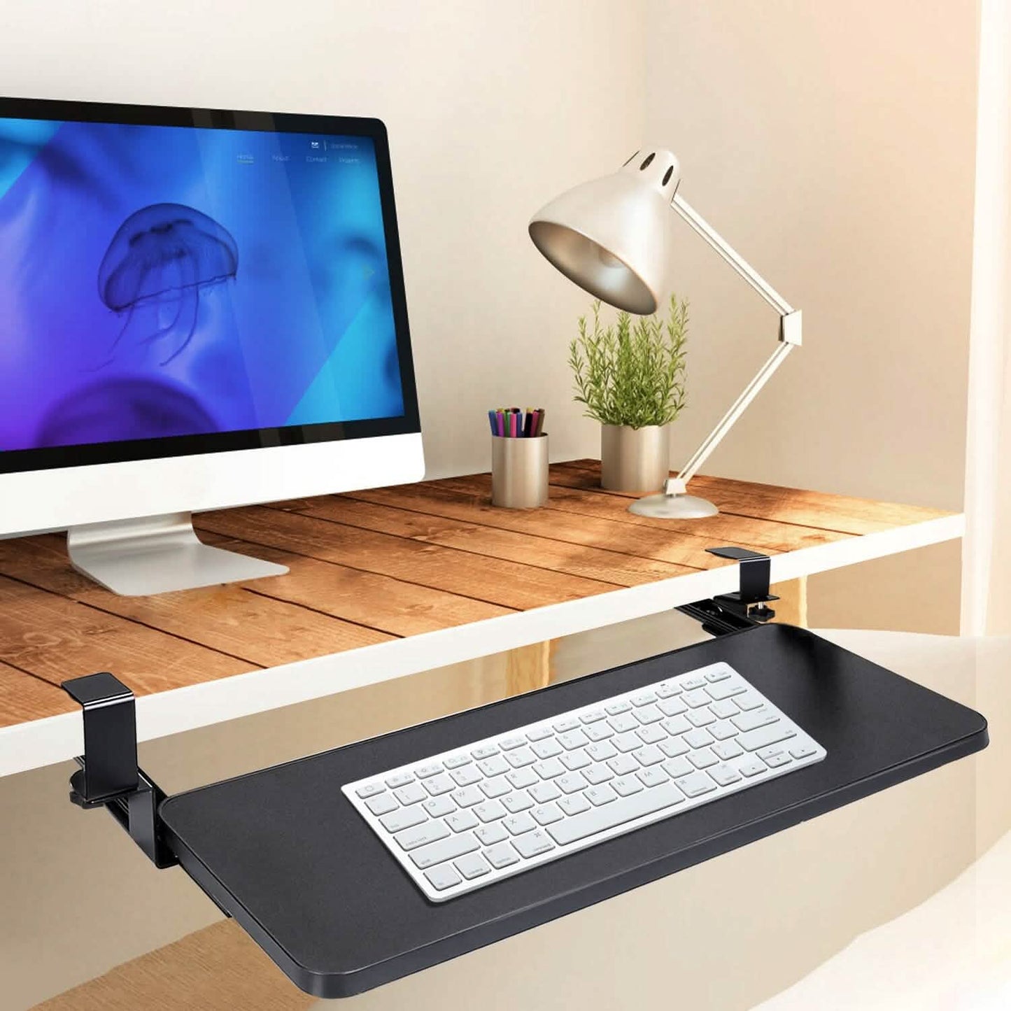 Keyboard Mouse Tray Under Desk Retractable Slide Out Drawer with C Clamp DailySale