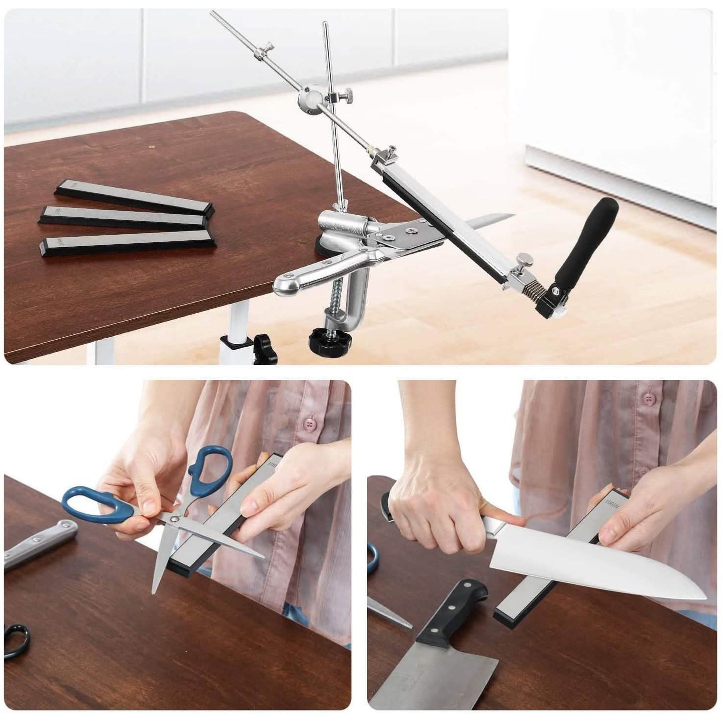 Kitchen Chef Knife Sharpener Fixed Rotation Angle with 4 Whetstones DailySale