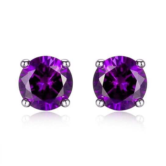 Lab Created Amethyst 6mm Round Cut 925 Sterling Silver Stud Earrings DailySale