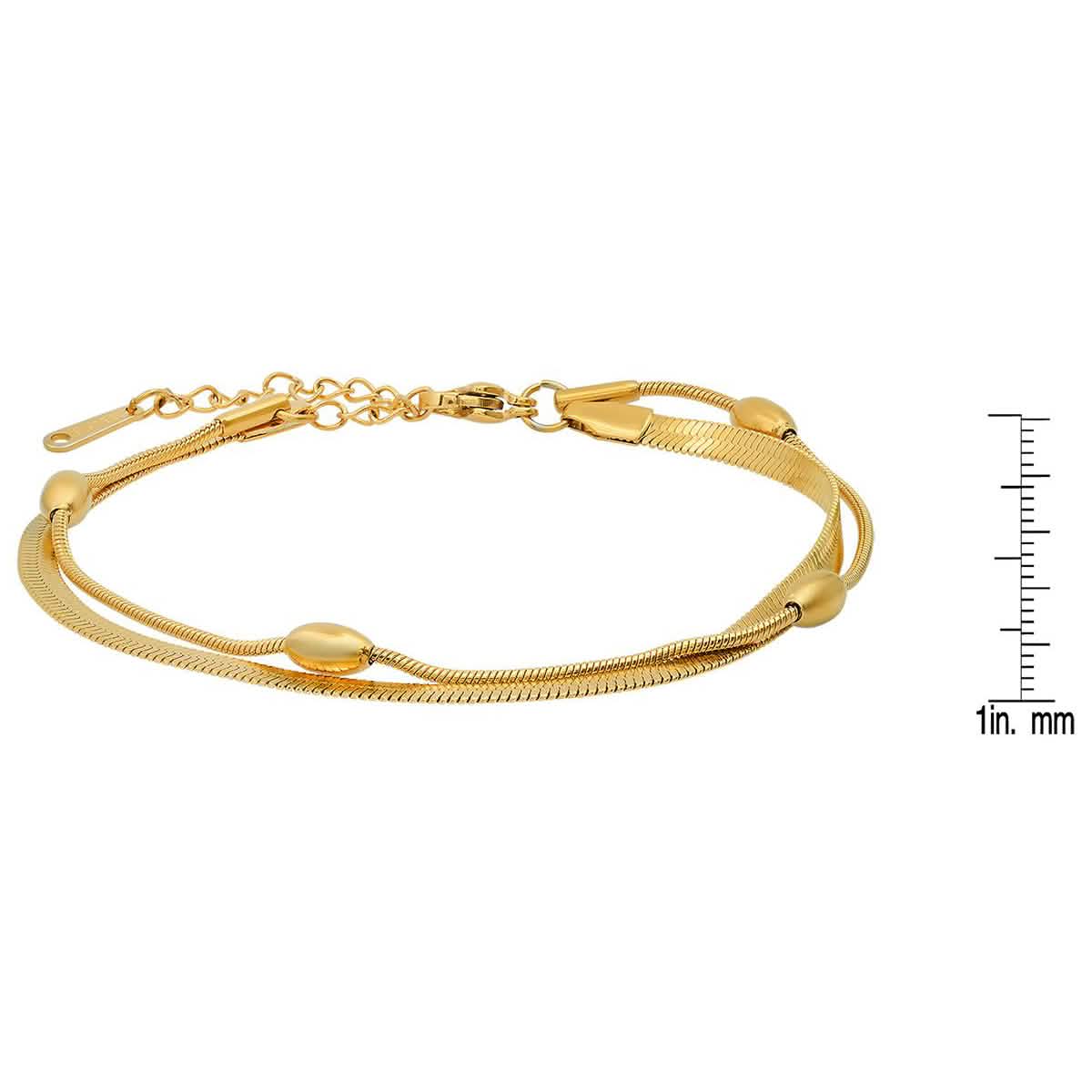 Ladies Stainless Steel Double Layered Snake Beaded Chain Bracelet DailySale
