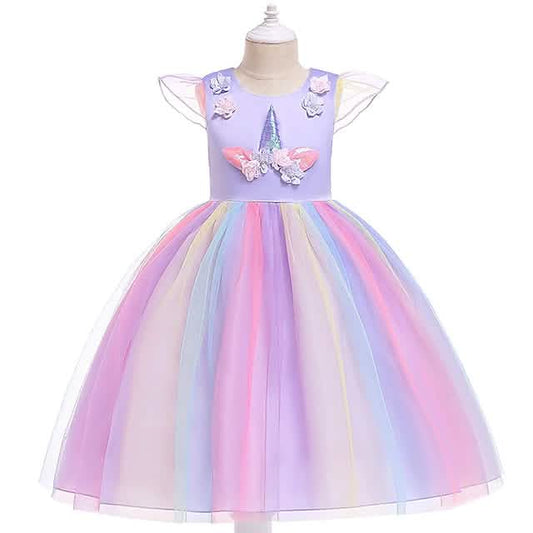 Little Girls' Dress Unicorn Rainbow Patchwork Colorful Tulle Dress DailySale