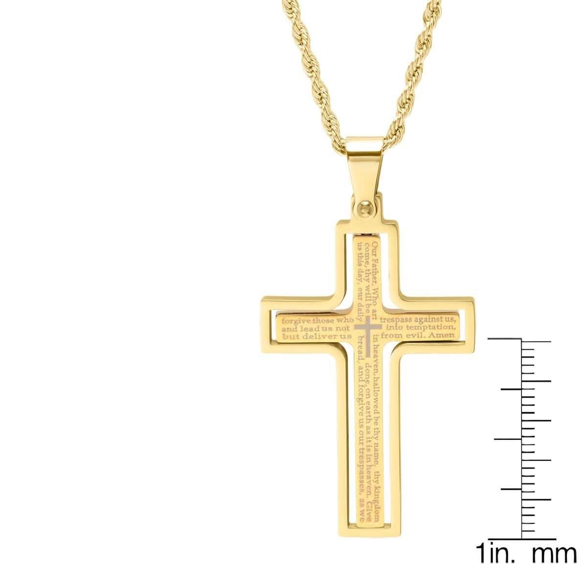 Men Stainless Steel Our Father English Prayer Rotating Cross Pendant DailySale
